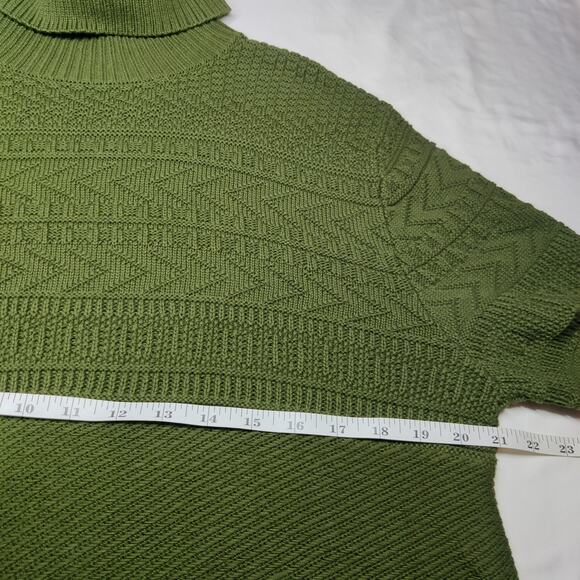 J. Peterman Aran Knit Cotton Fisherman Turtleneck Sweater Loden Green Medium - Picture 9 of 10